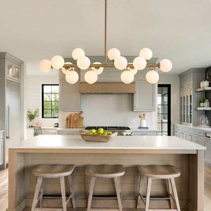 40 in. Linear Mid Century Modern Chandelier 16-Light Gold Brass Sputnik Pendant Light with Frosted Glass Globe for Dining Room