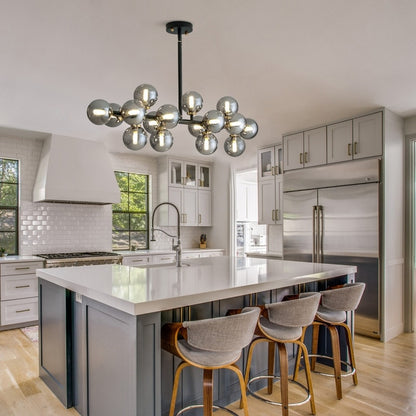 40 in. Linear Mid Century Modern Chandelier 16-Light Gold Brass Sputnik Pendant Light with Frosted Glass Globe for Dining Room