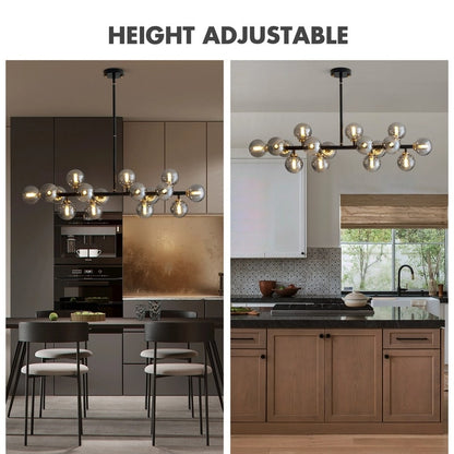 40 in. Linear Mid Century Modern Chandelier 16-Light Gold Brass Sputnik Pendant Light with Frosted Glass Globe for Dining Room