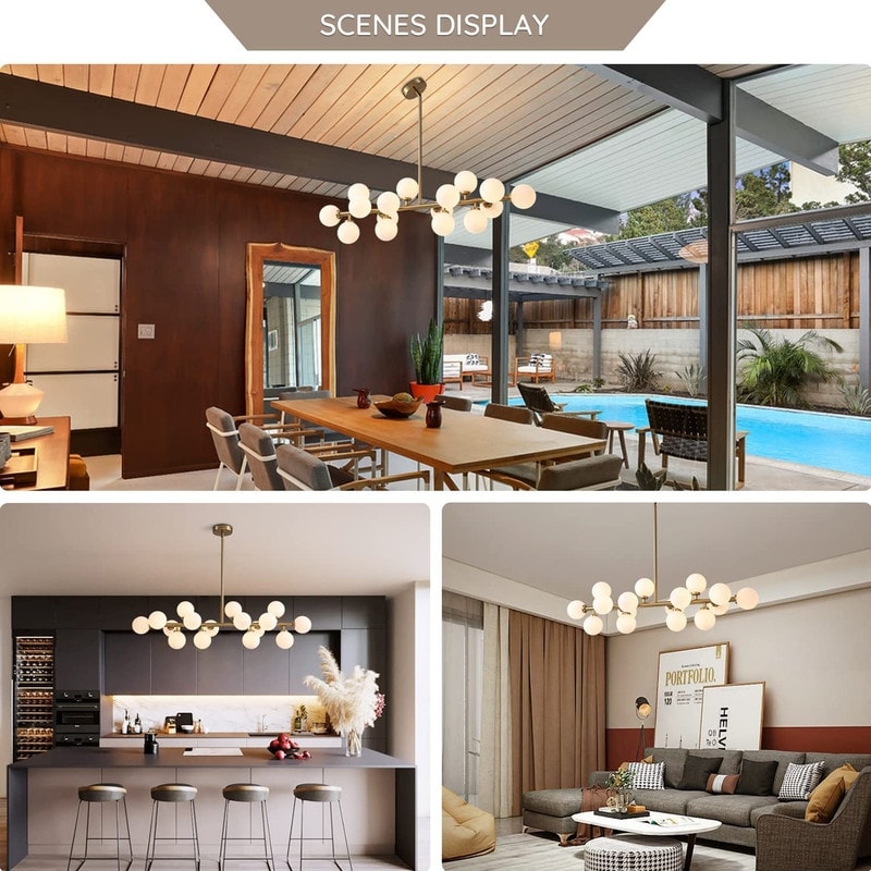 40 in. Linear Mid Century Modern Chandelier 16-Light Gold Brass Sputnik Pendant Light with Frosted Glass Globe for Dining Room