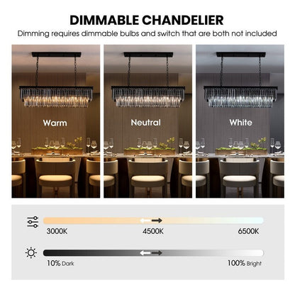 47 in. Smoked Gray and Black Modern Contemporary Crystal Chandelier 2-Tier Linear Kitchen Island Pendant Light for Dining Room