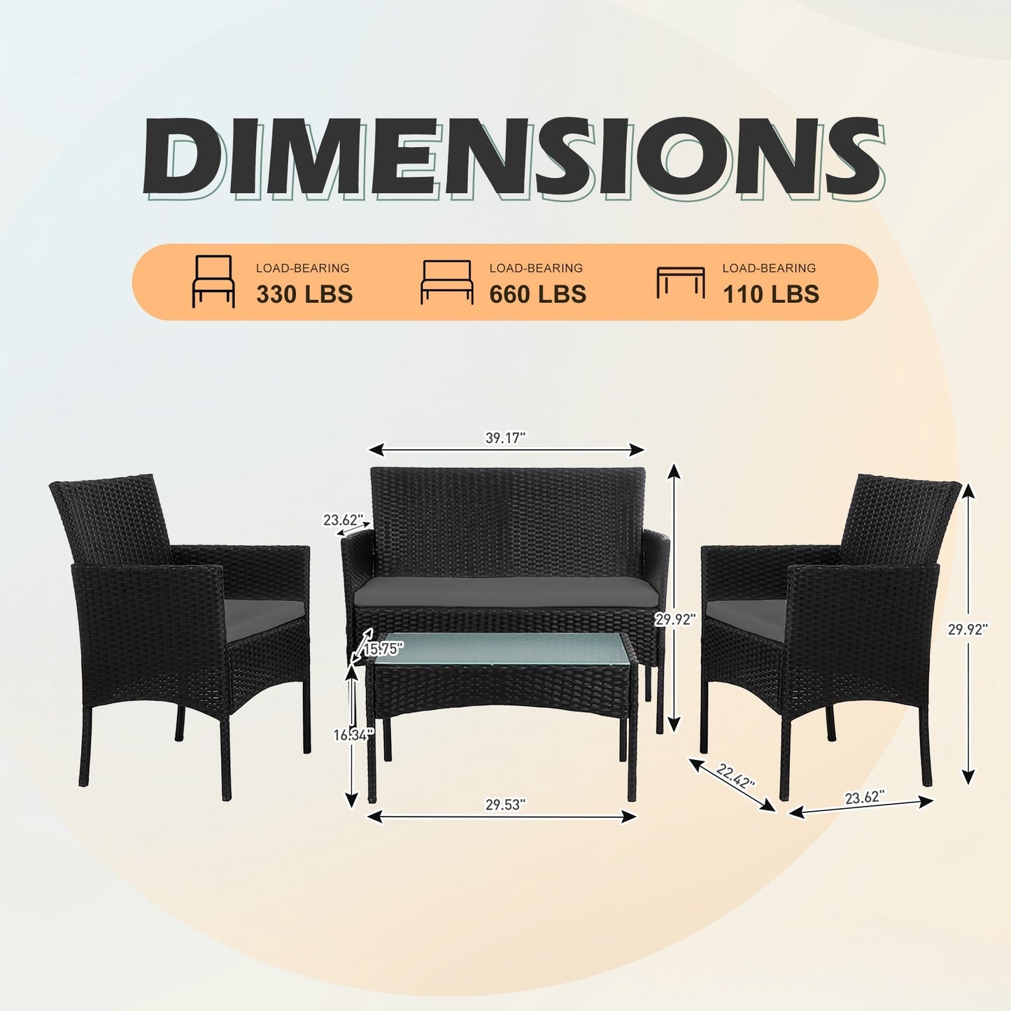 4 Piece Patio Conversation Wicker Furniture Set, Outdoor Rattan Sectional Furniture Set With Cushions