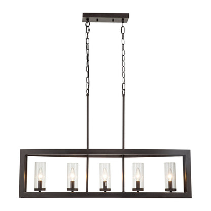 5-Light Mid-Century Modern Industrial Linear Kitchen Island Pendant Vintage Rectangle Glass Chandelier