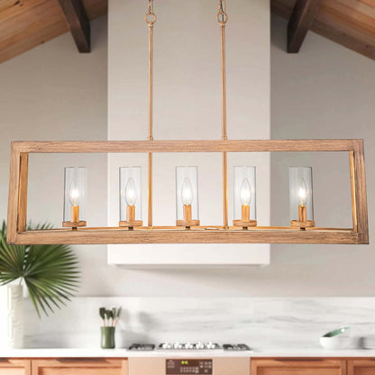 5-Light Mid-Century Modern Industrial Linear Kitchen Island Pendant Vintage Rectangle Glass Chandelier