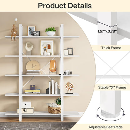 5-Tier Bookshelf, Vintage Industrial Style Bookcase