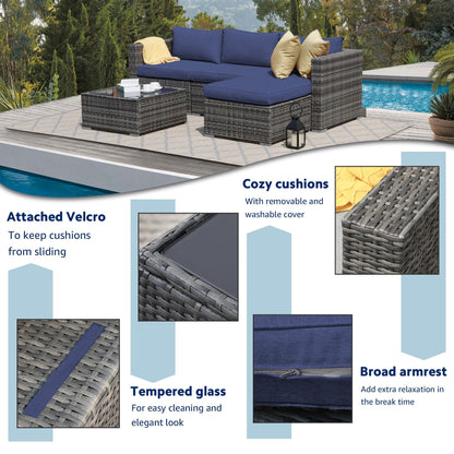 5-piece Outdoor Wicker Sectional Sofa Set with Cushions