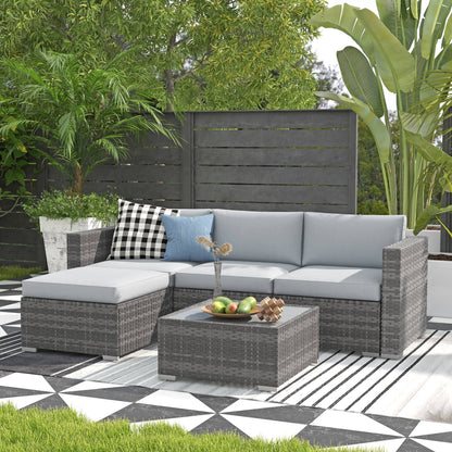 5-piece Outdoor Wicker Sectional Sofa Set with Cushions