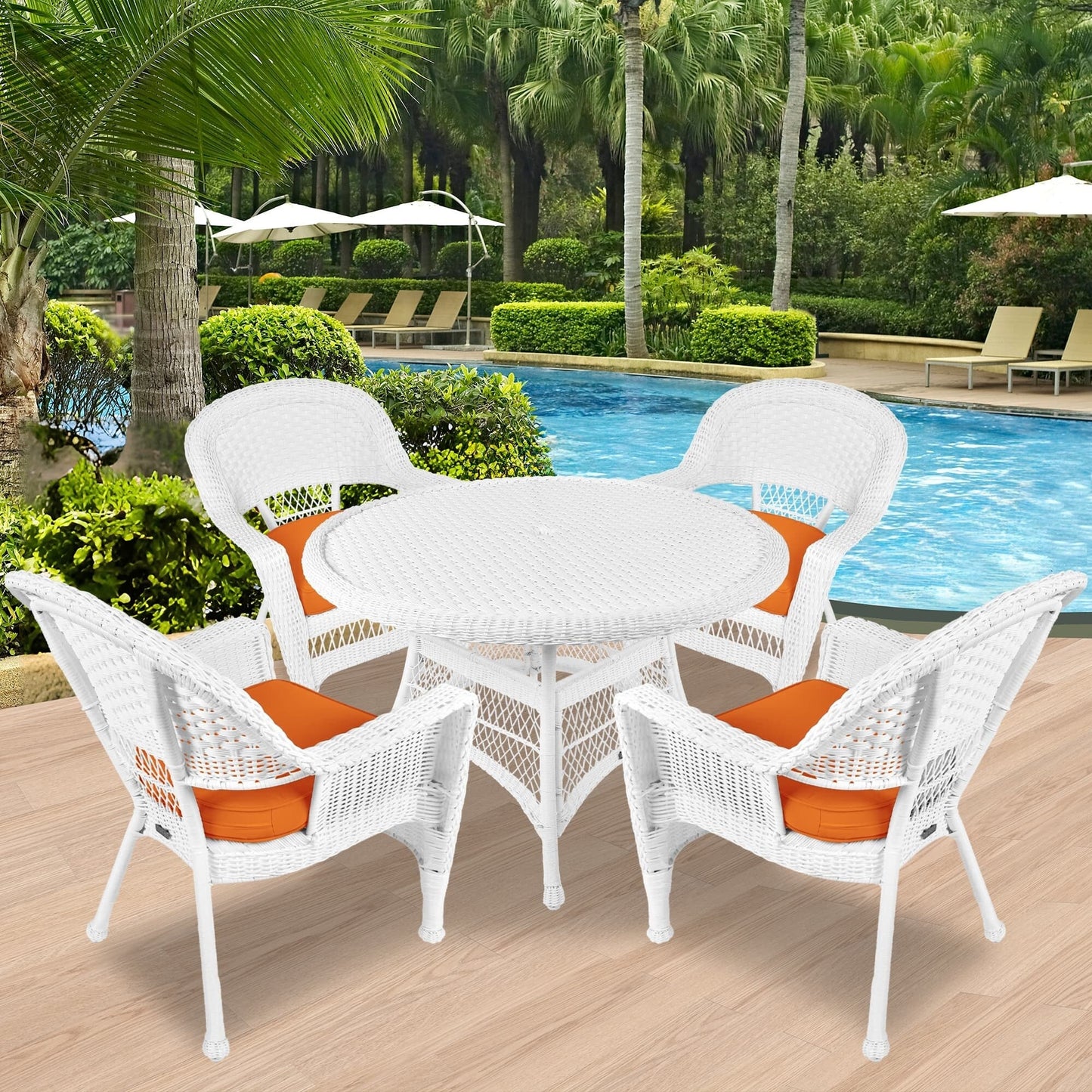 5-piece White Resin Wicker Dining Set