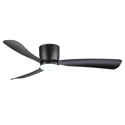 52 Inch Black/White Flush Mount LED Ceiling Fan with Lights Remote(3-Blade)