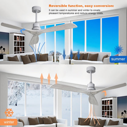 52 inch Modern Solid Wood / ABS Ceiling Fan With Remote Control(No Light),6 WInd Speed,Reversible Airflow