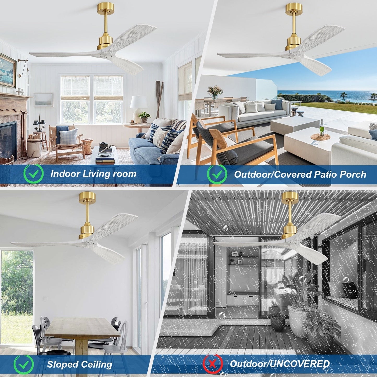 52 inch Modern Solid Wood / ABS Ceiling Fan With Remote Control(No Light),6 WInd Speed,Reversible Airflow