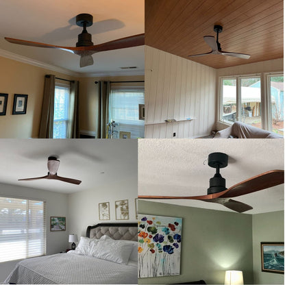 52 inch Modern Solid Wood / ABS Ceiling Fan With Remote Control(No Light),6 WInd Speed,Reversible Airflow