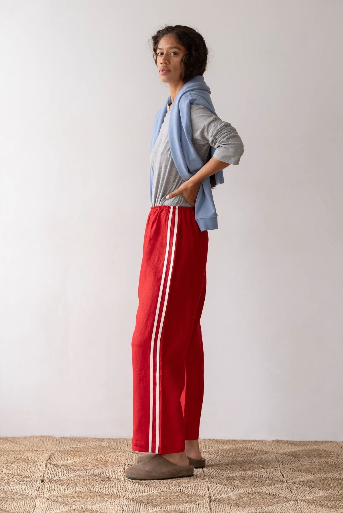 Donni Linen Stripe Crop Racer Pant