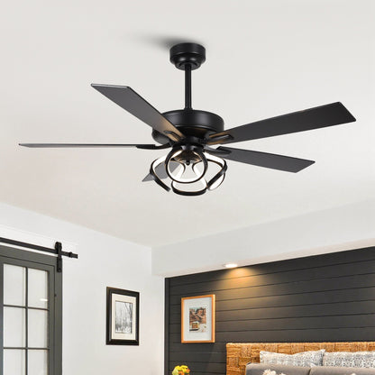 52 Modern Chrome/ Black Indoor Ceiling Fan Light with Remote and 5 Resiversible Blades