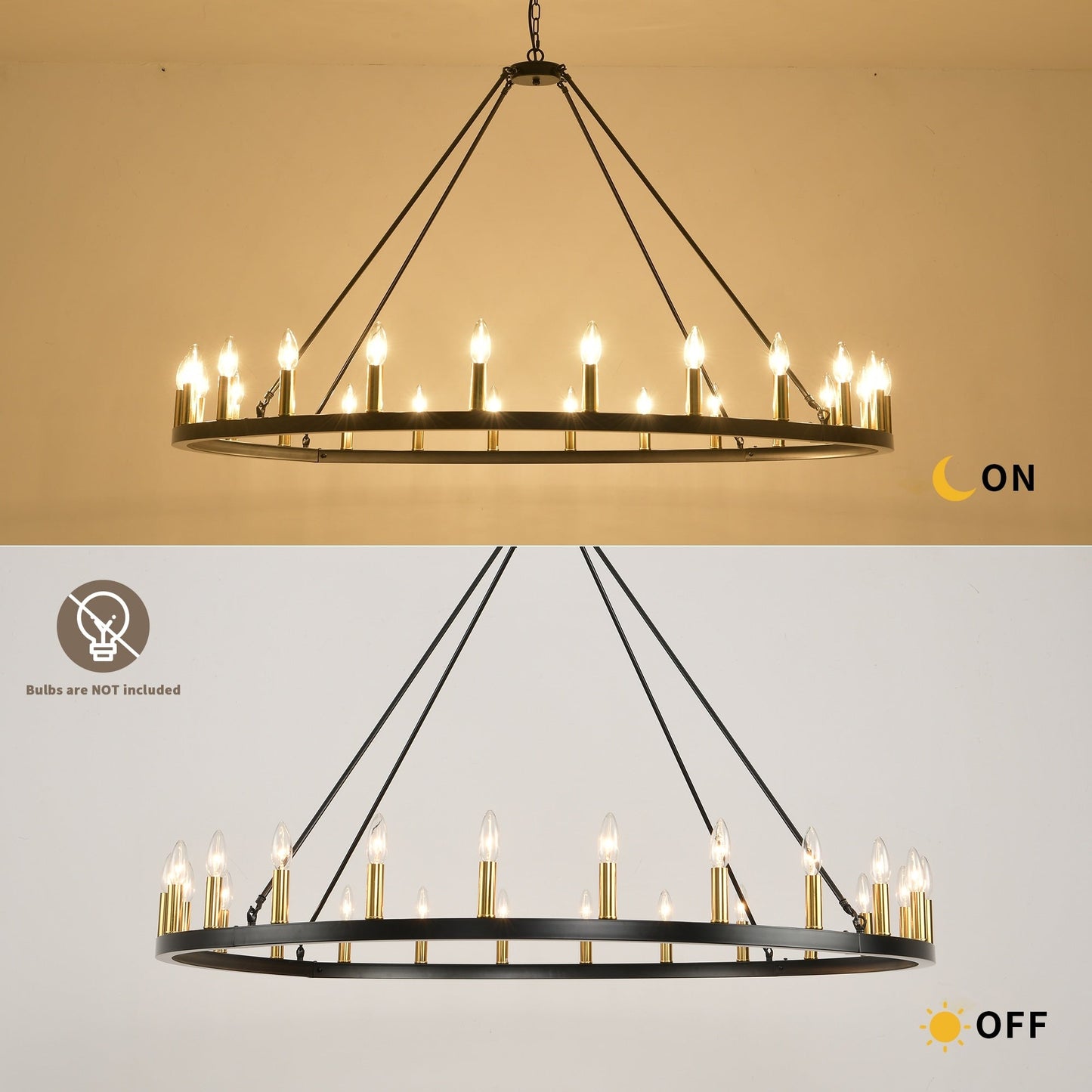 54-inch Round Wagon Wheel 24-light Chandelier