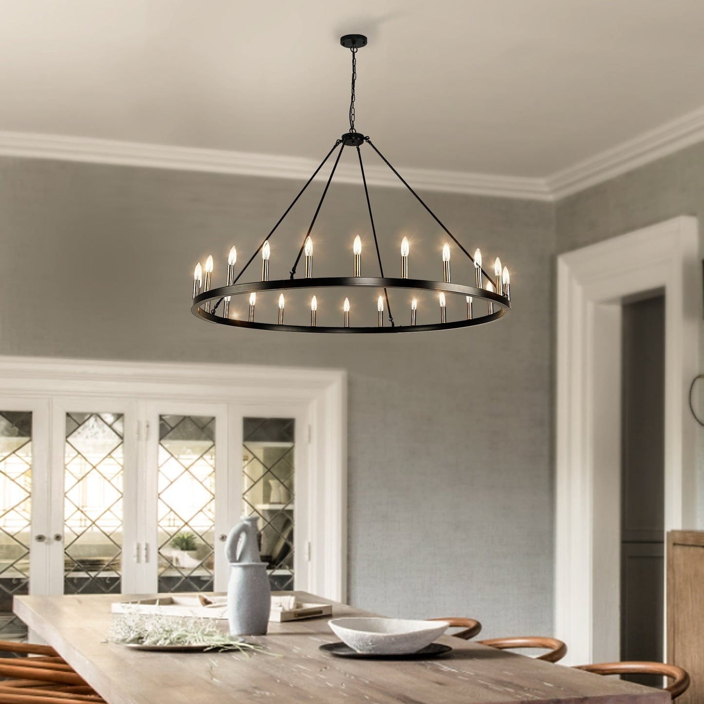 54-inch Round Wagon Wheel 24-light Chandelier