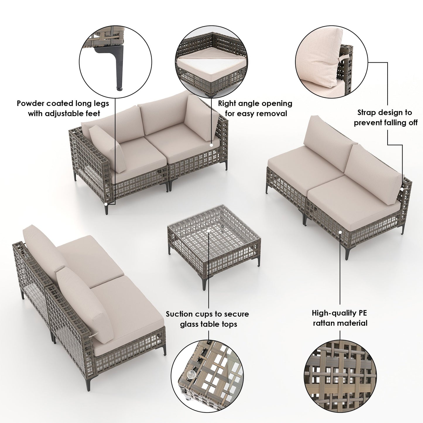6 - Person Outdoor Sectional Seating Group with Cushions