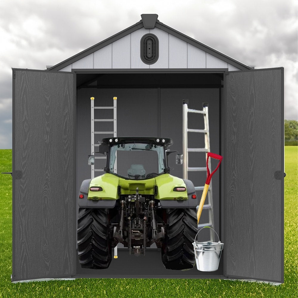 6 ft x 4 ft/6 ft x 8 ft/8 ft x 6 ft/8 ft x 10 ft All-Weather Resin Outdoor Plastic Storage Shed w/Floor, Spire Tool Shed