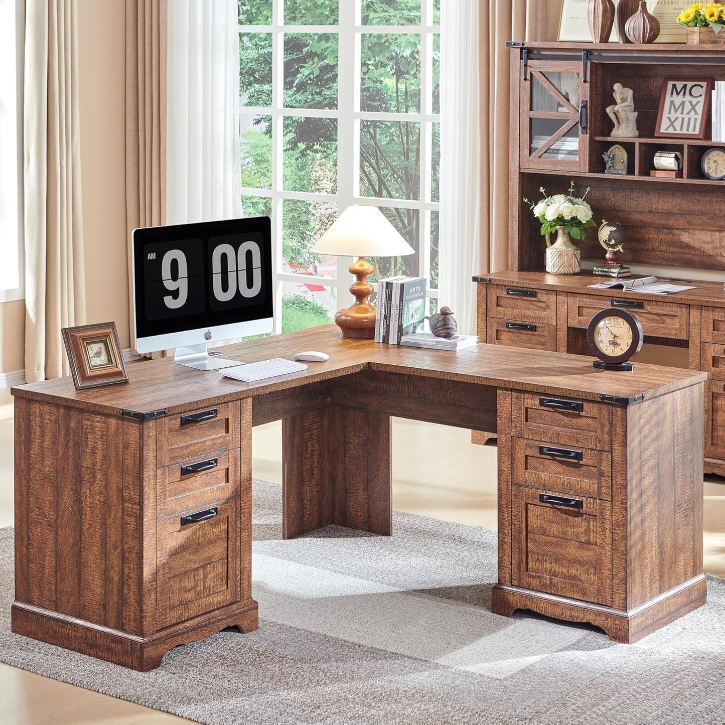 60 Farmhouse L Shaped Executive Desk, Wood Corner Desk, Computer Desk