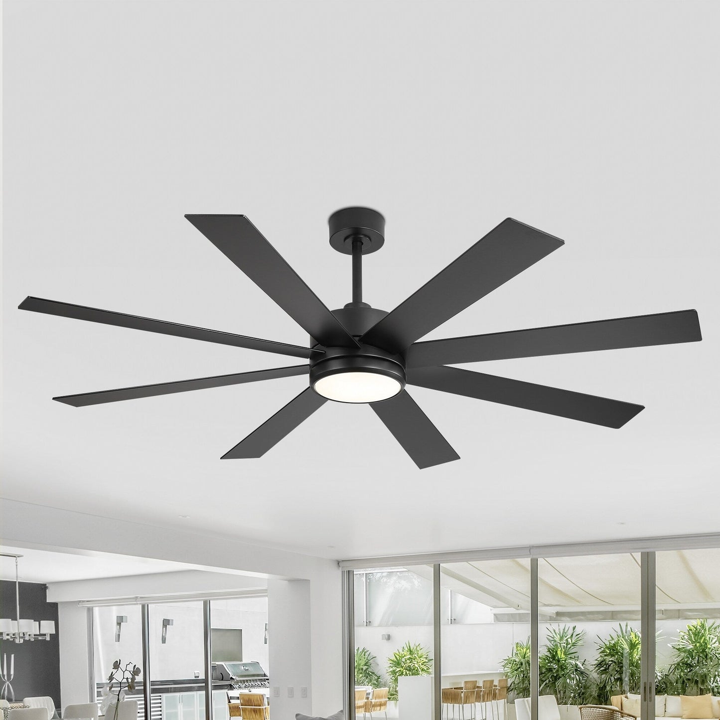 65 Inch 8-Blade Black LED Ceiling Fan with Light and Remote