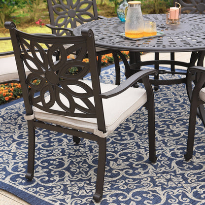 MAISON ARTS Cast Aluminum Dining Chairs/Patio Dining Set with Round Dining Table & 6 Cast Aluminum Patio Chairs