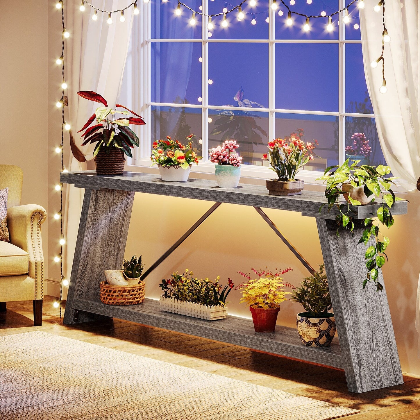 70.9 Inches Long Rustic Wood Console Sofa Table with Storage Shelf