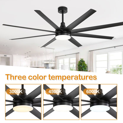 72 Large Ceiling Fans with LED Light Remote Control-8 Blade - 72 Inch
