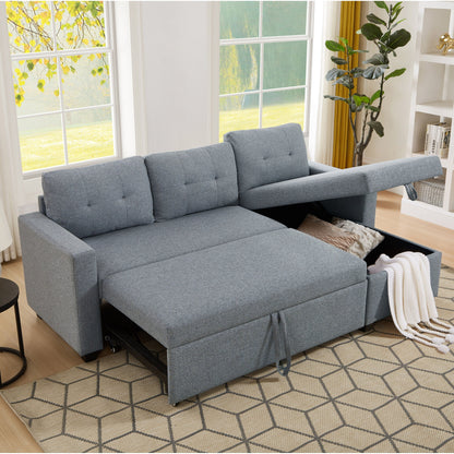 81.5'' Upholstered Convertible 3 Seater Sleeper Sofa with Pull-Out Bed, Reversible Storage Chaise, and Back Cushions