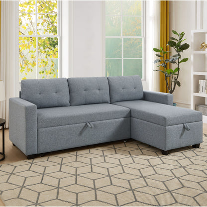 81.5'' Upholstered Convertible 3 Seater Sleeper Sofa with Pull-Out Bed, Reversible Storage Chaise, and Back Cushions