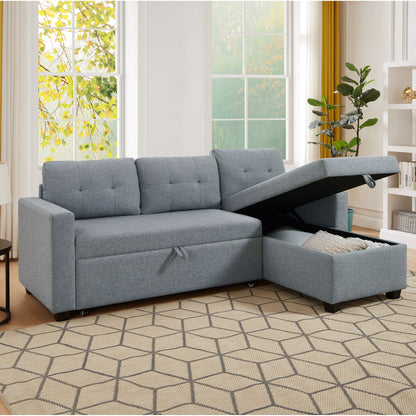 81.5'' Upholstered Convertible 3 Seater Sleeper Sofa with Pull-Out Bed, Reversible Storage Chaise, and Back Cushions