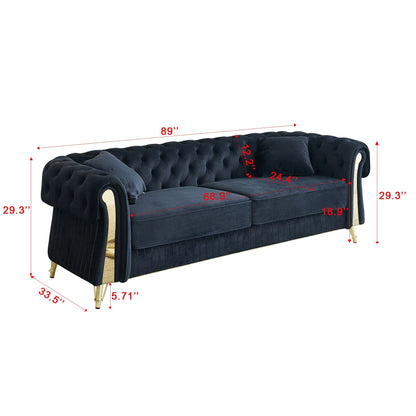 89 Velvet 3-Seater Sofa Sofa with Two Seat Cushions and Two Toss Pillows