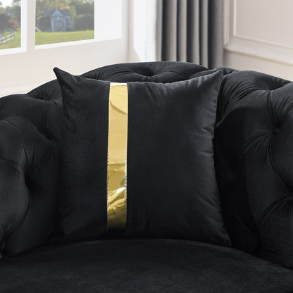 90.6 Velvet 3-Seater Sofa with 2 Pillows High-Density Cushions, Gold Accents, and Pillows