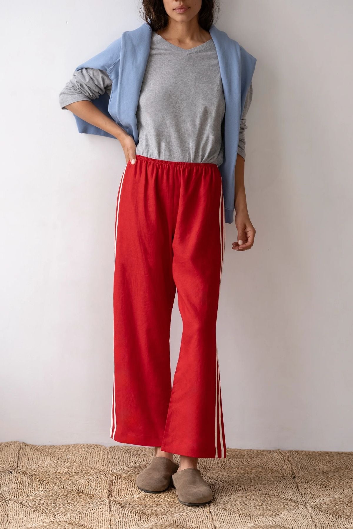 Donni Linen Stripe Crop Racer Pant