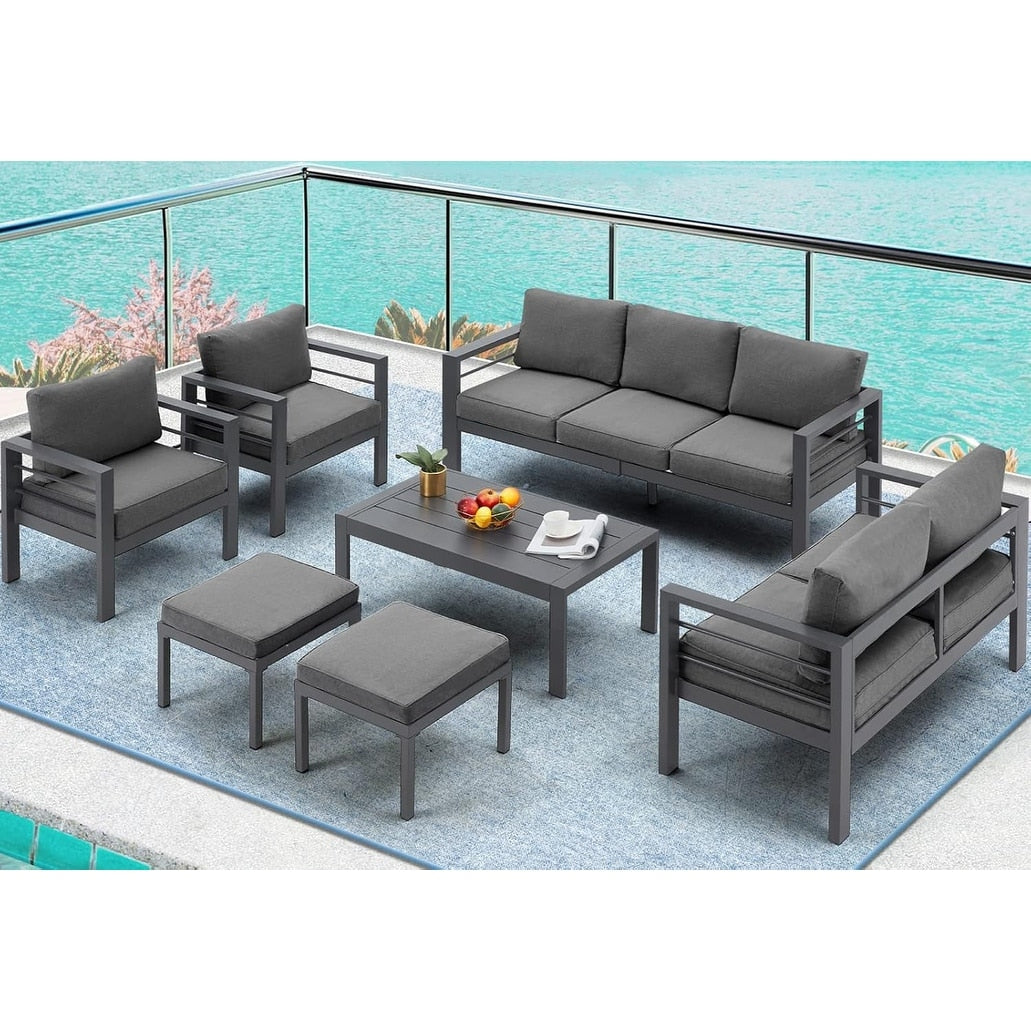 AECOJOY 7 Pieces Aluminum Patio Furniture Set Outdoor Conversation Set