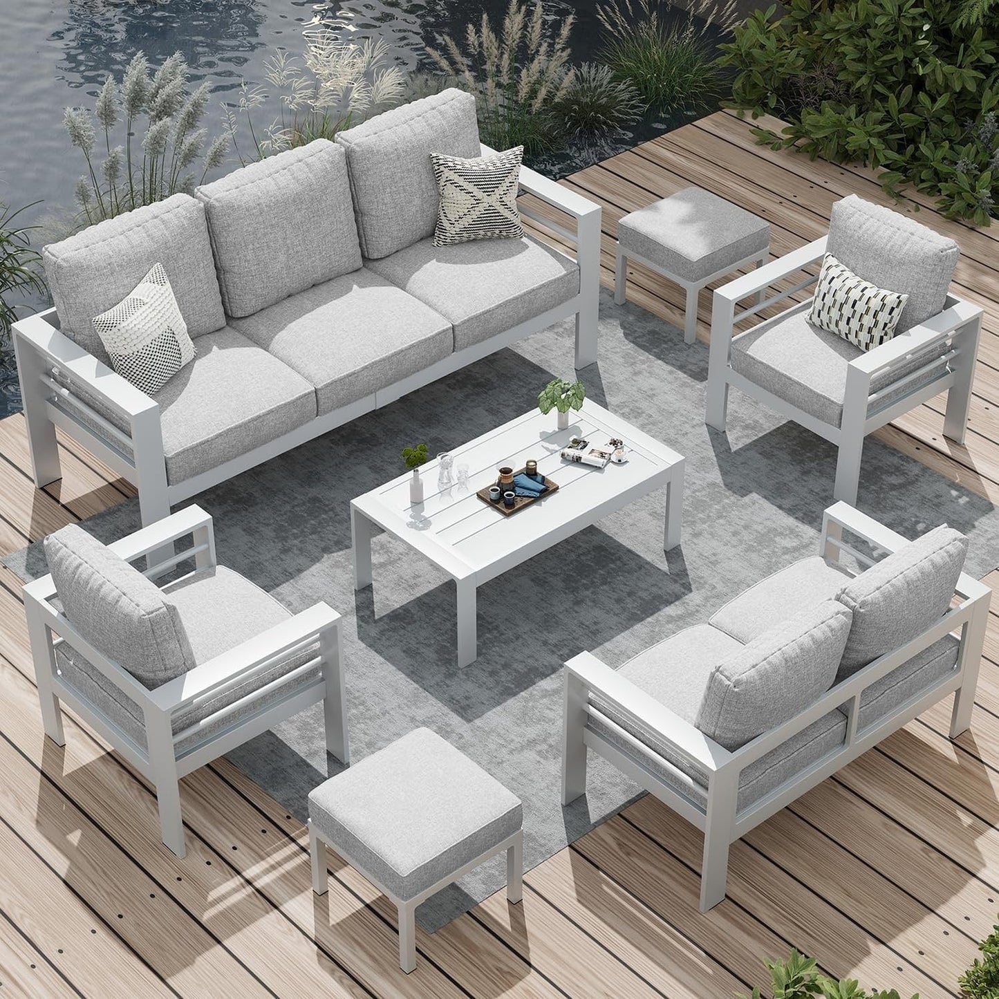 AECOJOY 7 Pieces Aluminum Patio Furniture Set Outdoor Conversation Set