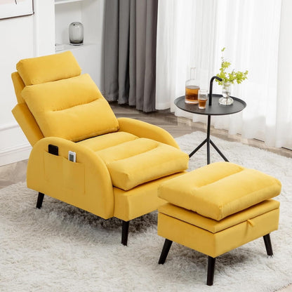 HOMYKA Accent Lounge Chair with Adjustable Backrest Storage Ottoman