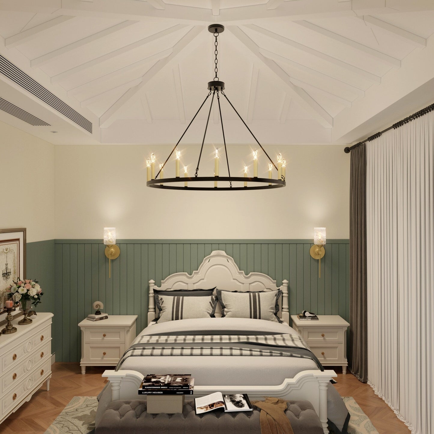 Acroma 12-light Farmhouse 40In Wagon Wheel Chandelier with UL - 40'' D x 138'' H