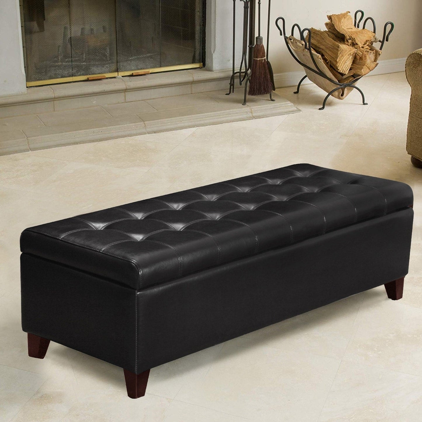 Adeco 50 Bonded Leather Storage Ottoman Bench