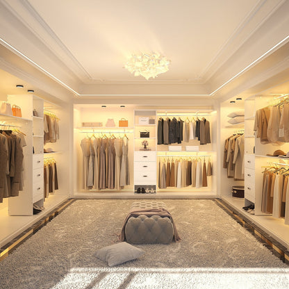 Rackcog 120'' Adjustable Closet Organizer with Drawers, Closet System with DIY Shelves for Reach-in and Walk-in Closet