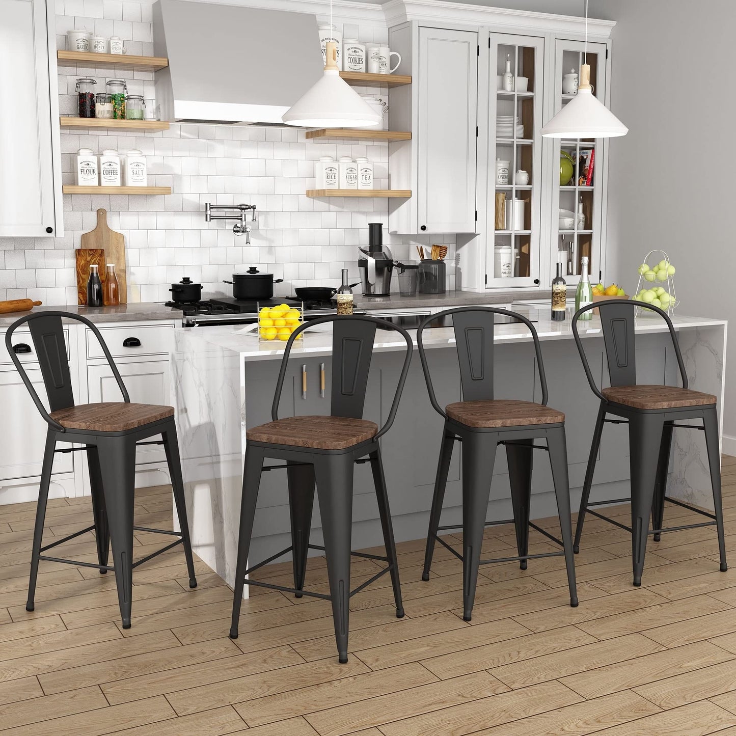 Andeworld farmhouse bar stools ,counter height bar stools set of 4 - Set of 4