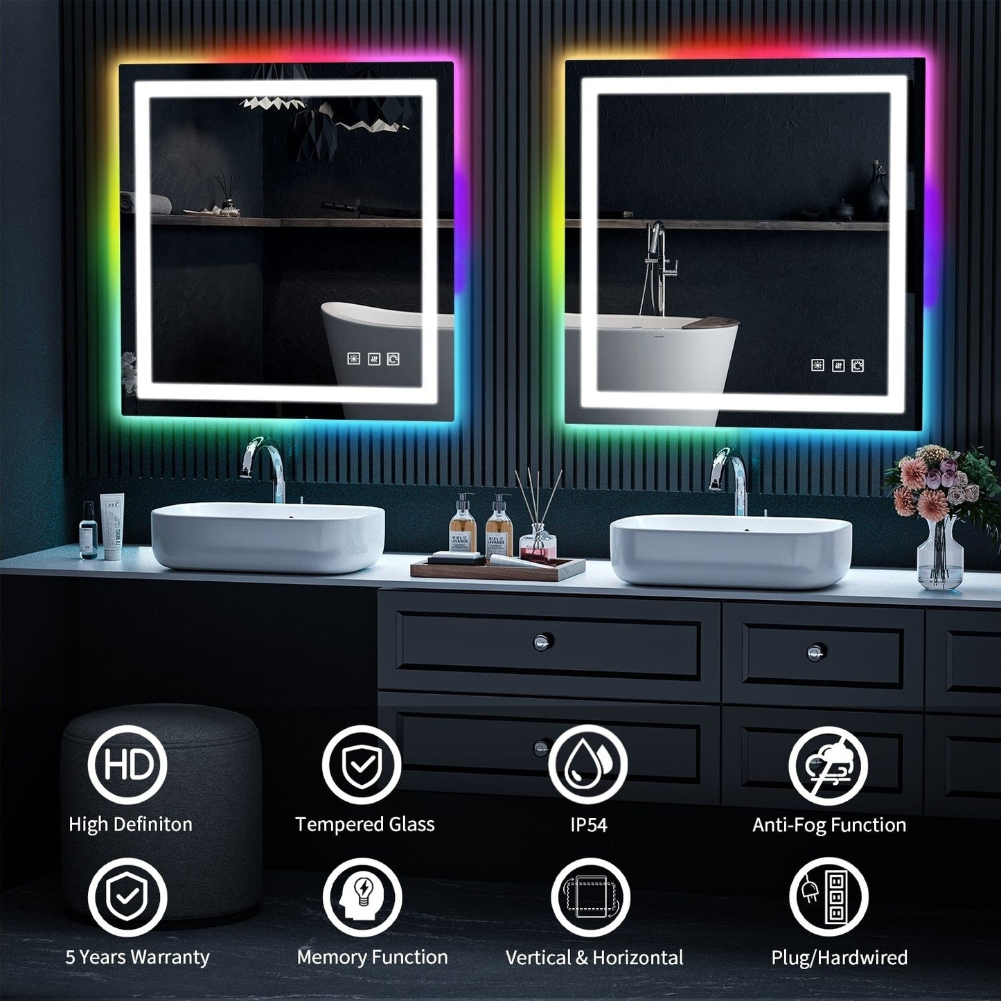 Anti-Fog RGB Backlit & LED Frontlit Bathroom Mirror
