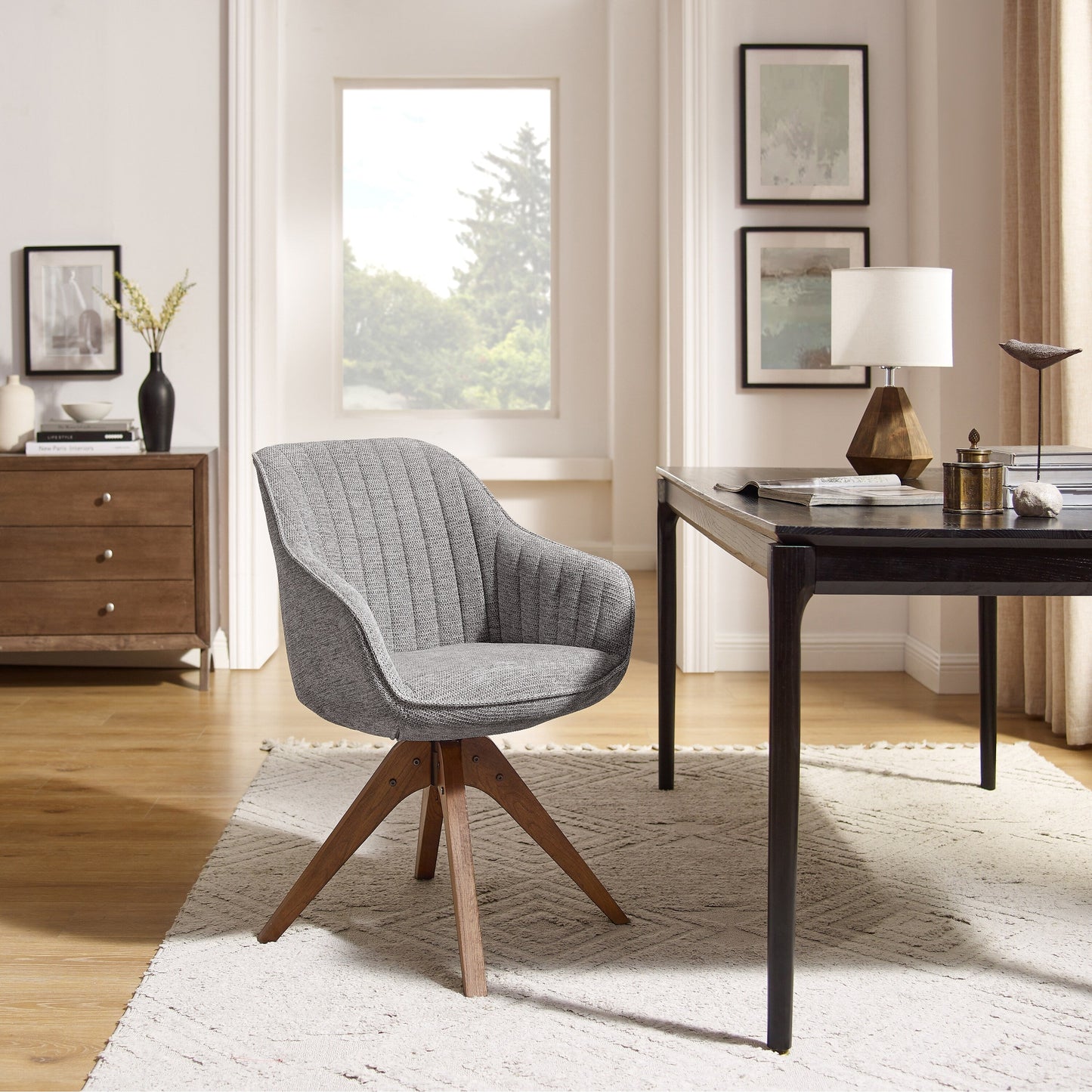 Art Leon Modern Home Office Swivel Arm Accent Chair with Wood Legs