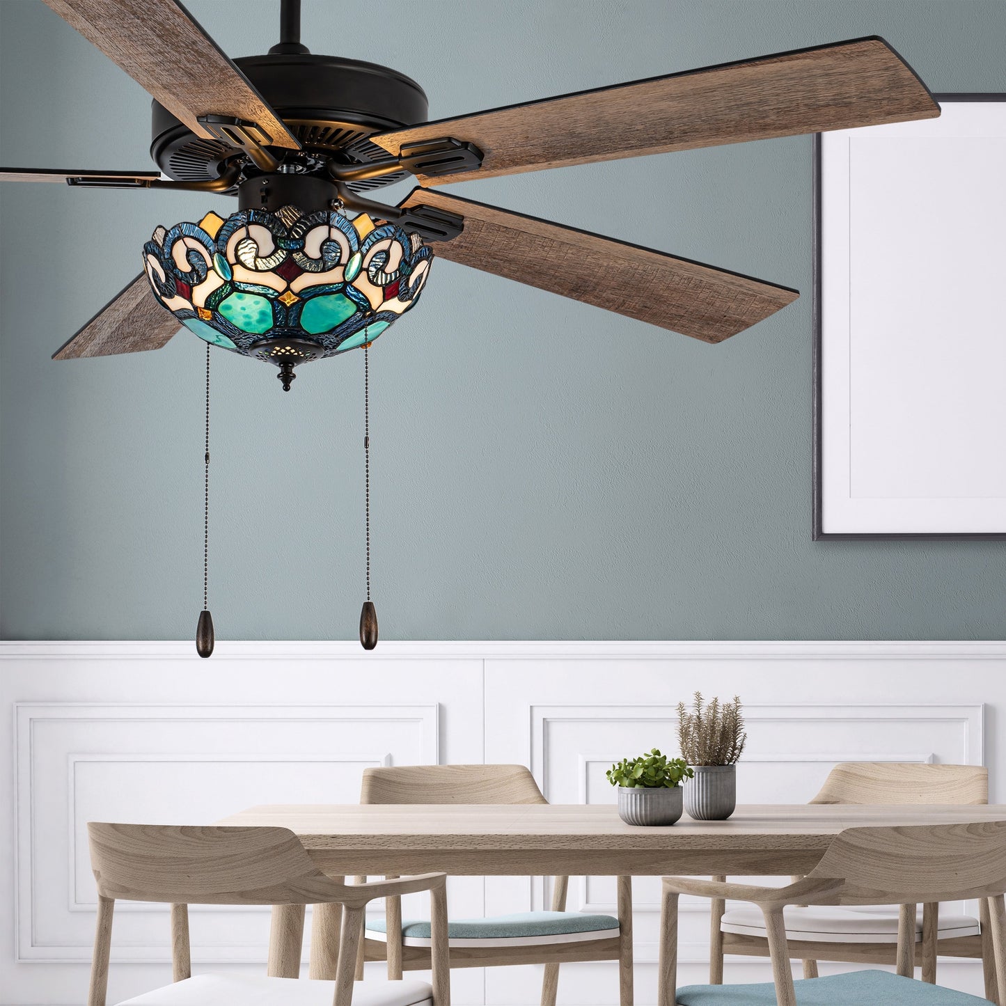 Astrid River of Goods Multicolored Oil-Rubbed Bronze and Stained Glass 3-Light 52-Inch Ceiling Fan - 52 x 52 x 14.75/19.75