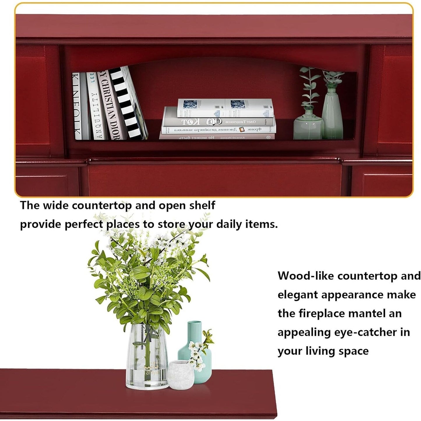 BOSSIN 43 Electric Fireplace with Mantel, 23 inch Electric Fireplace Insert,Freestanding TV Stand with Fireplace Wooden Firebox