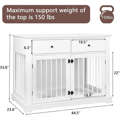 BOSSIN 44 Inch Large Dog Crate Furniture, Wooden Dog Kennel End Table with Storage Drawers, Decorative Pet Crates Dog House