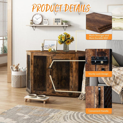BOSSIN Corner Dog Crate Furniture,44/52 inch Wooden Dog Kennel Furniture with Mesh,Decorative Wood Dog House for Indoor use