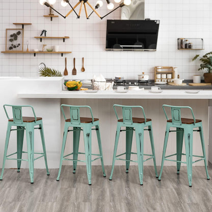 Bar Stools With Back set of 4 Industrial Metal Barstools with Wooden Seats
