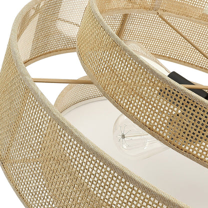 Bayou 5-Light Black Coastal Drum Chandelier with Double Rattan Shade - 24''W