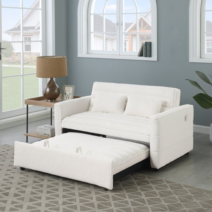 Beige 55.12 Boucle Loveseat Convertible Pull-Out Sofa Bed with Adjustable Back and 2 Waist Pillows for Living Room