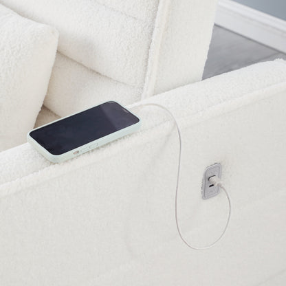 Beige 55.12 Boucle Loveseat Convertible Pull-Out Sofa Bed with Adjustable Back and 2 Waist Pillows for Living Room